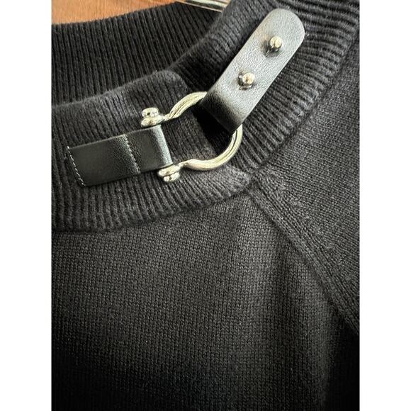 Ralph Lauren Petite LRL | Black 100% Cotton Sweater Boatneck Buckle - size Small - Picture 2 of 6